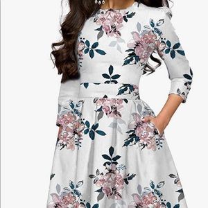 Simple Flavor Women's Floral Evening Flare Vintage Midi Dress 3/4 Sleeve